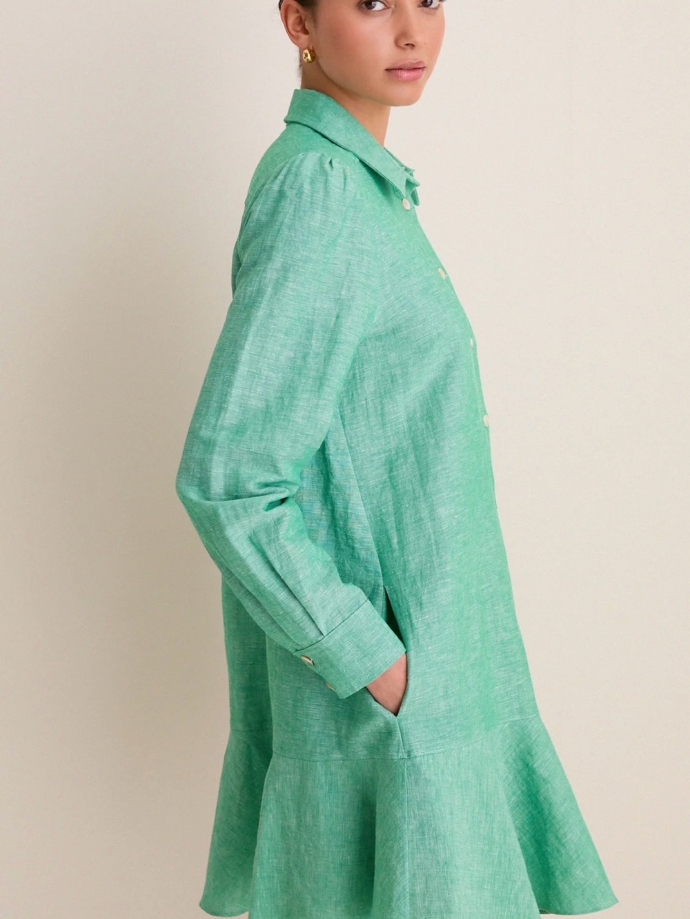 Tuckernuck Green Linen-Blend Shirt Dress - Picture 3 of 7